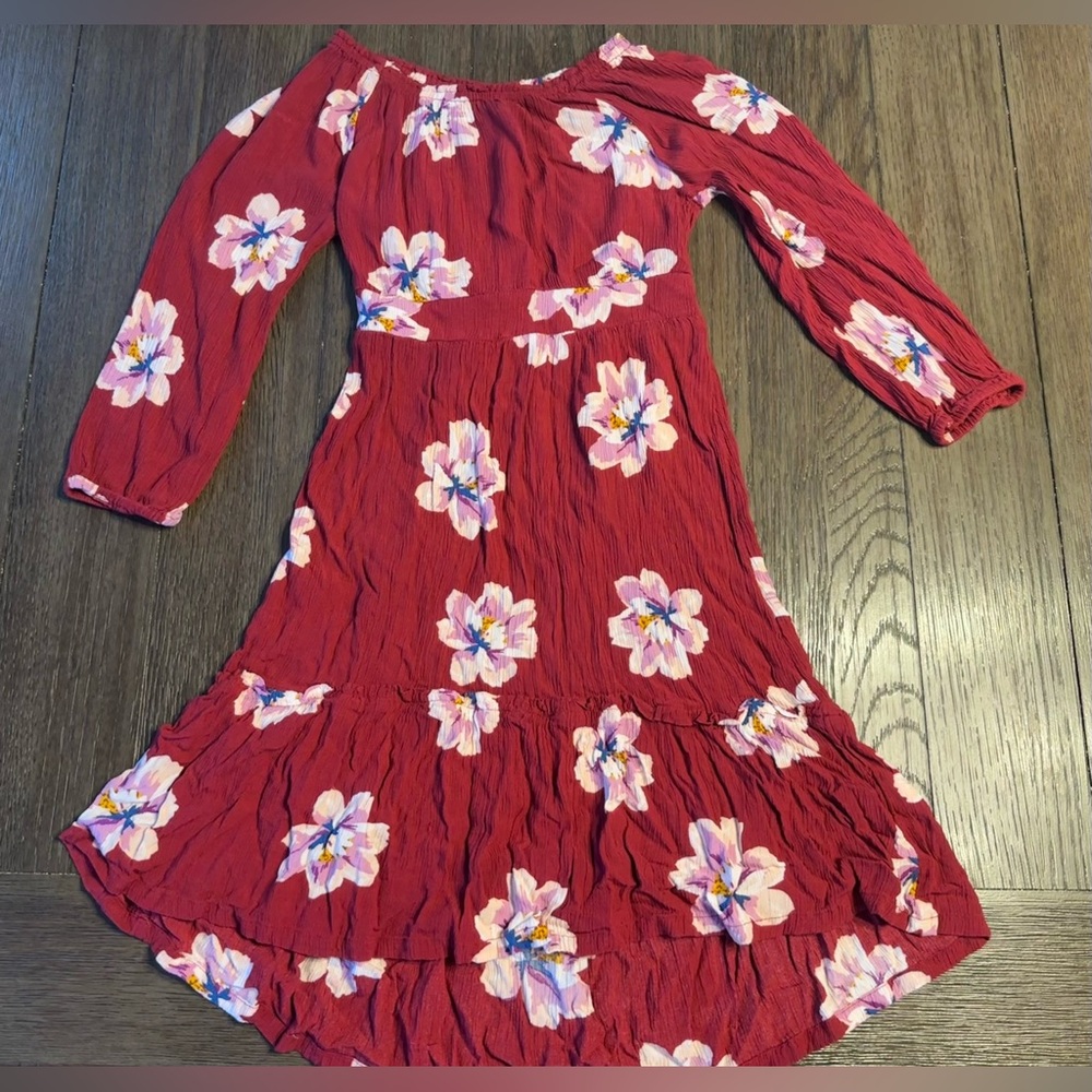 LIKE NEW WORN ONCE Girls Old Navy Dress Size 8 Medium Maroon Flowers Dressy